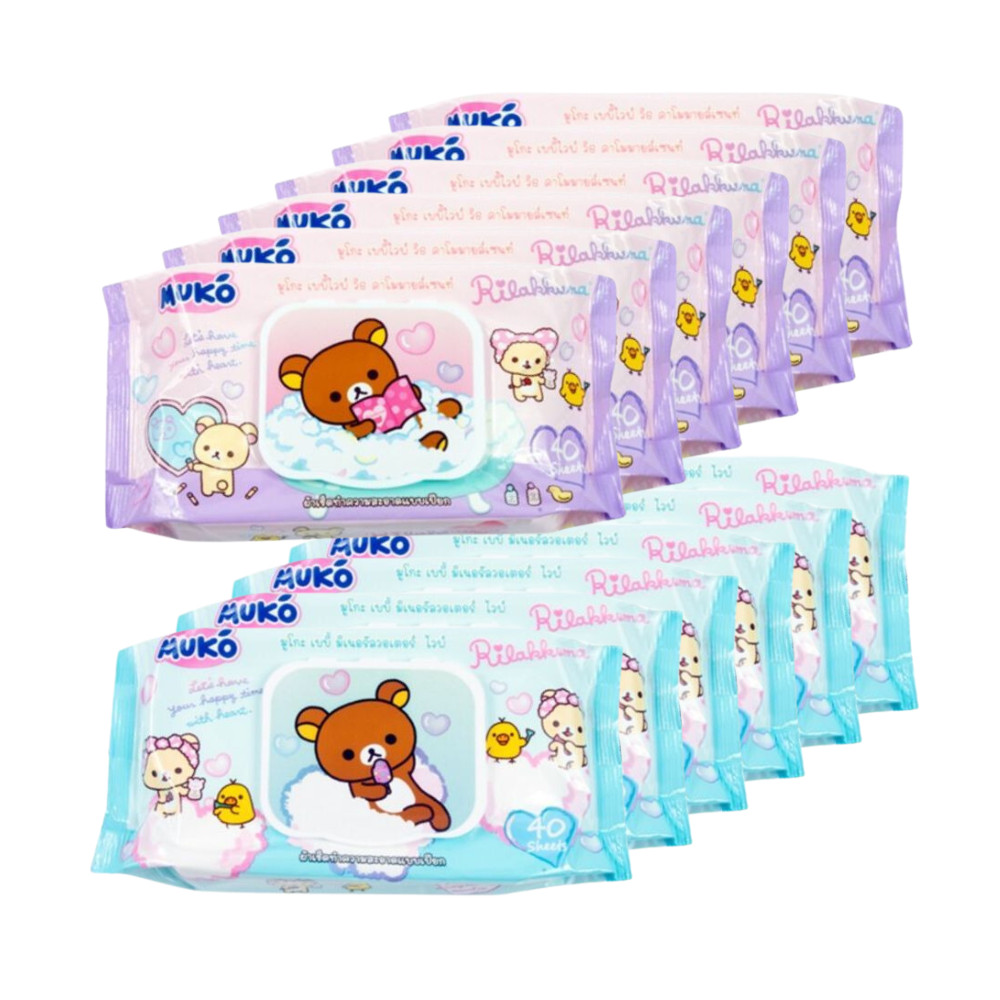 มูโกะ ผ้าเปียกสำหรับเด็ก สูตรคาโมมายล์ และ สูตรน้ำแร่ 40 แผ่น 6 แพ็ก (แพ็กคู่) 981517NX6+981554NX6