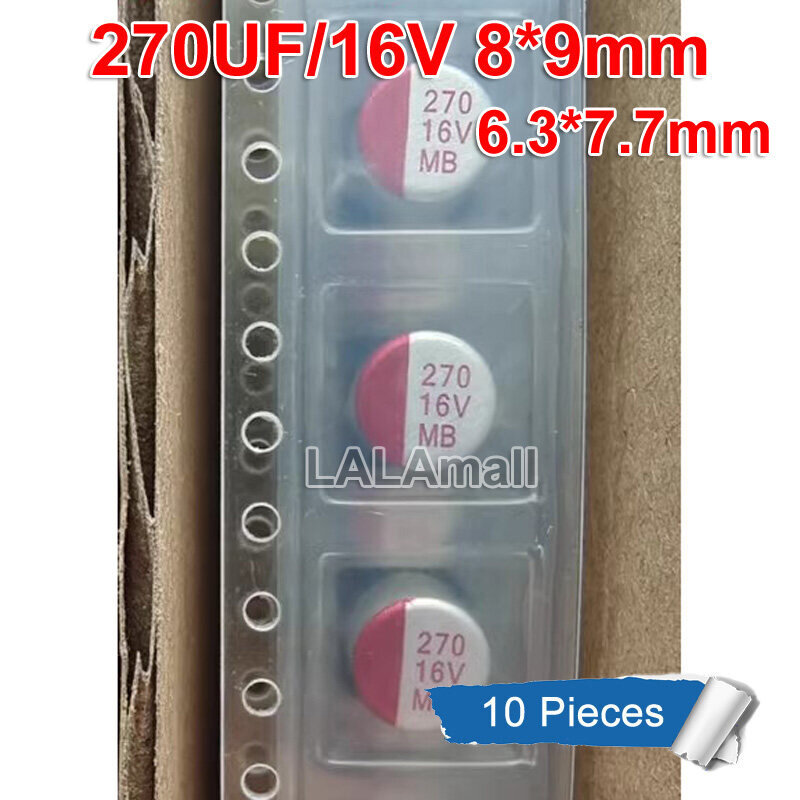 10 ชิ้น/ล็อต 270UF 16V 270 SMD ตัวเก็บประจุอลูมิเนียมอิเล็กโทรลีติค 270uF16V 16V270uF 6.3*7.7 มม. 8*