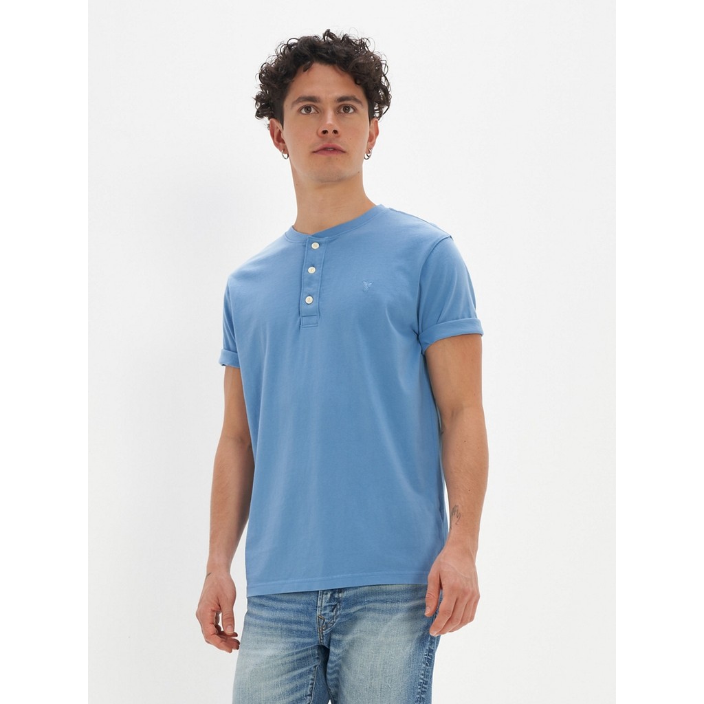 American Eagle เสื้อยืดผู้ชาย SS INTL CORE HENLEY - RGD สี BLUE MIST - 017-2275-409