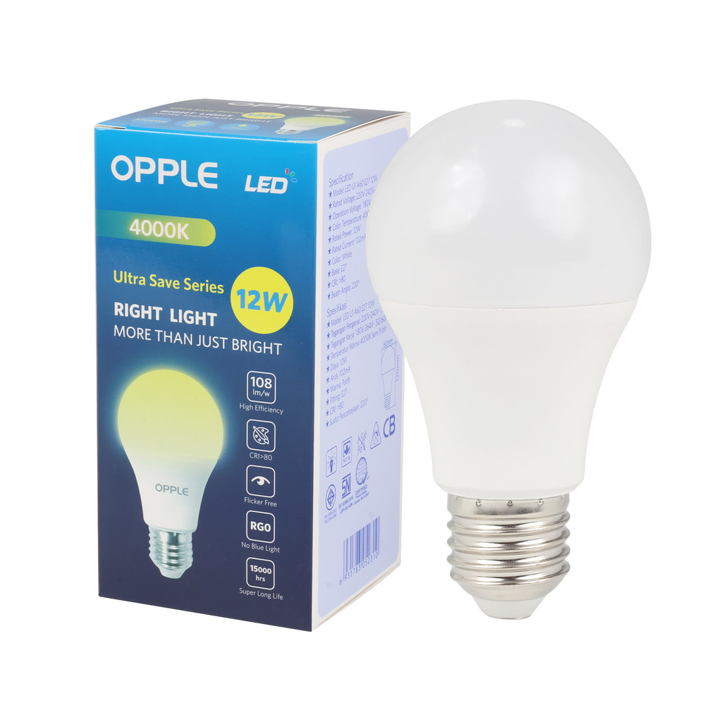 หลอดไฟ LED E27 12W Cool White OPPLE รุ่น LED-US-A60-E27-12W-4000K-CT