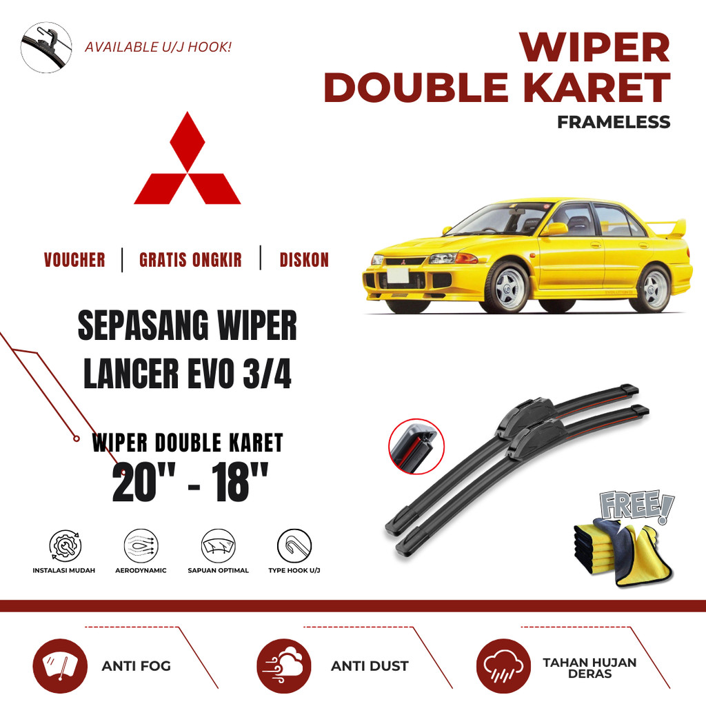 Mitsubishi Lancer Evo 3 Dual Car Windshield Wiper ฟรีผ้าไมโครไฟเบอร์