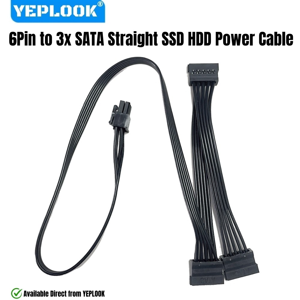 YEPLOOK 3 SATA HDD SSD สายไฟ 18AWG, 6Pin ถึง 3x SATA ตรงสําหรับ Corsair TX850M, TX750M, TX650M, TX55