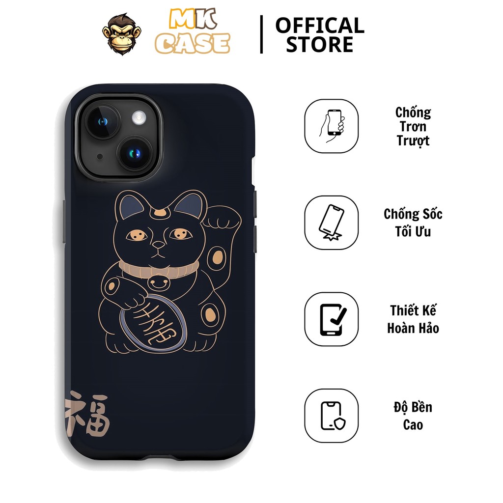 Maneki Neko Black God of Fortune Cat Iphone CASE MK CASE iPhone 11/12/13/14/15/16 Pro Max