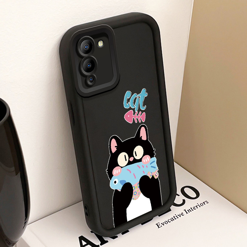 เคสโทรศัพท์ HP สําหรับ Infinix Note 12 G96 Note 12 Turbo G96 กรณีสีดําอาหารแมวปลาเคสซิลิโคน Cesing D