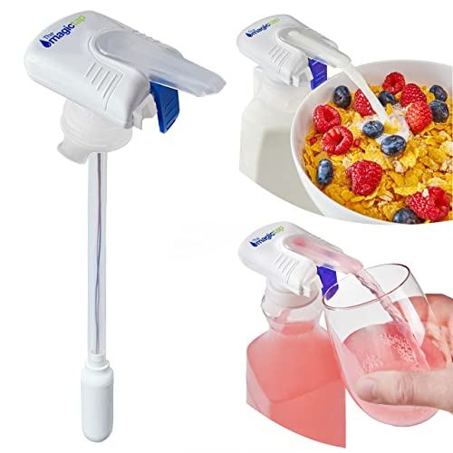 The Magic Tap เครื่องจ่ายเครื่องดื่มอัตโนมัติ - เครื่องจ่ายเครื่องดื่มแฮนด์ฟรีสําหรับตู้เย็น - เหมาะสําหรับนม น้ําผลไม้ - ของขวัญสําหรับผู้หญิงและผู้ชาย - 1 แพ็ค, สีขาว