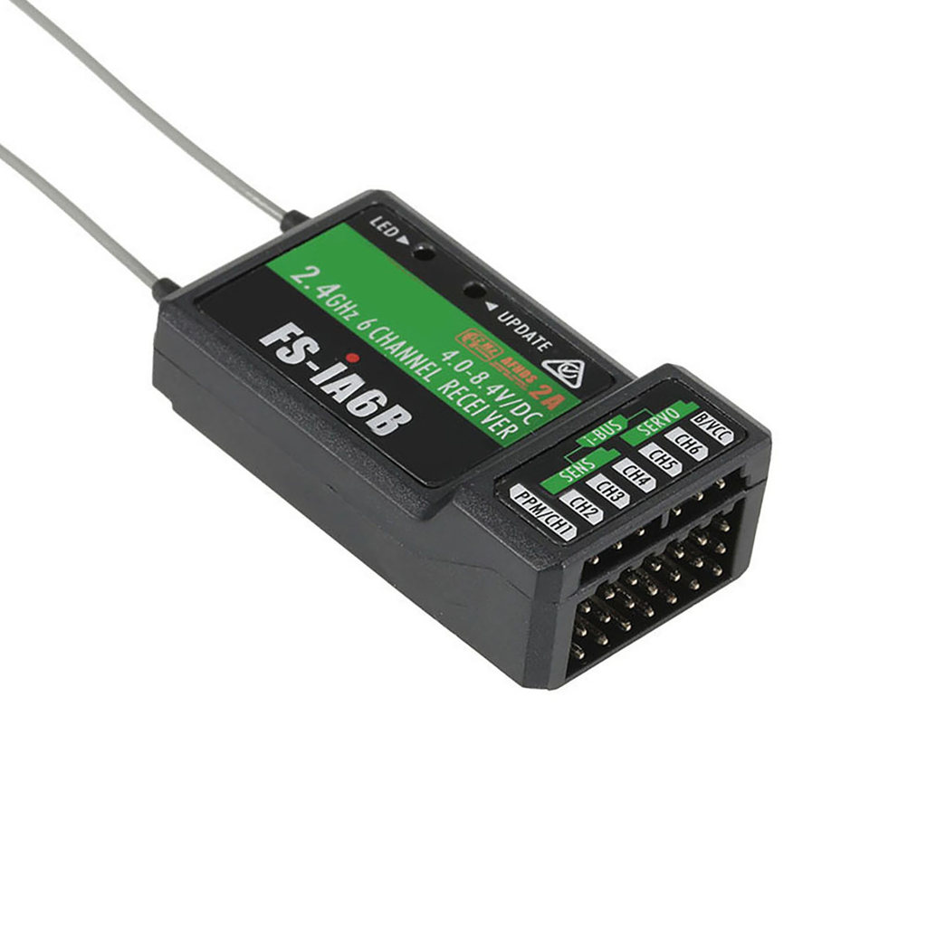 ตัวรับสัญญาณ Flysky FS-iA6B 6 คลื่น แบบ 2.4G มีเอาต์พุต PPM และพอร์ต iBus เหมาะสำหรับเครื่องส่งสัญญา