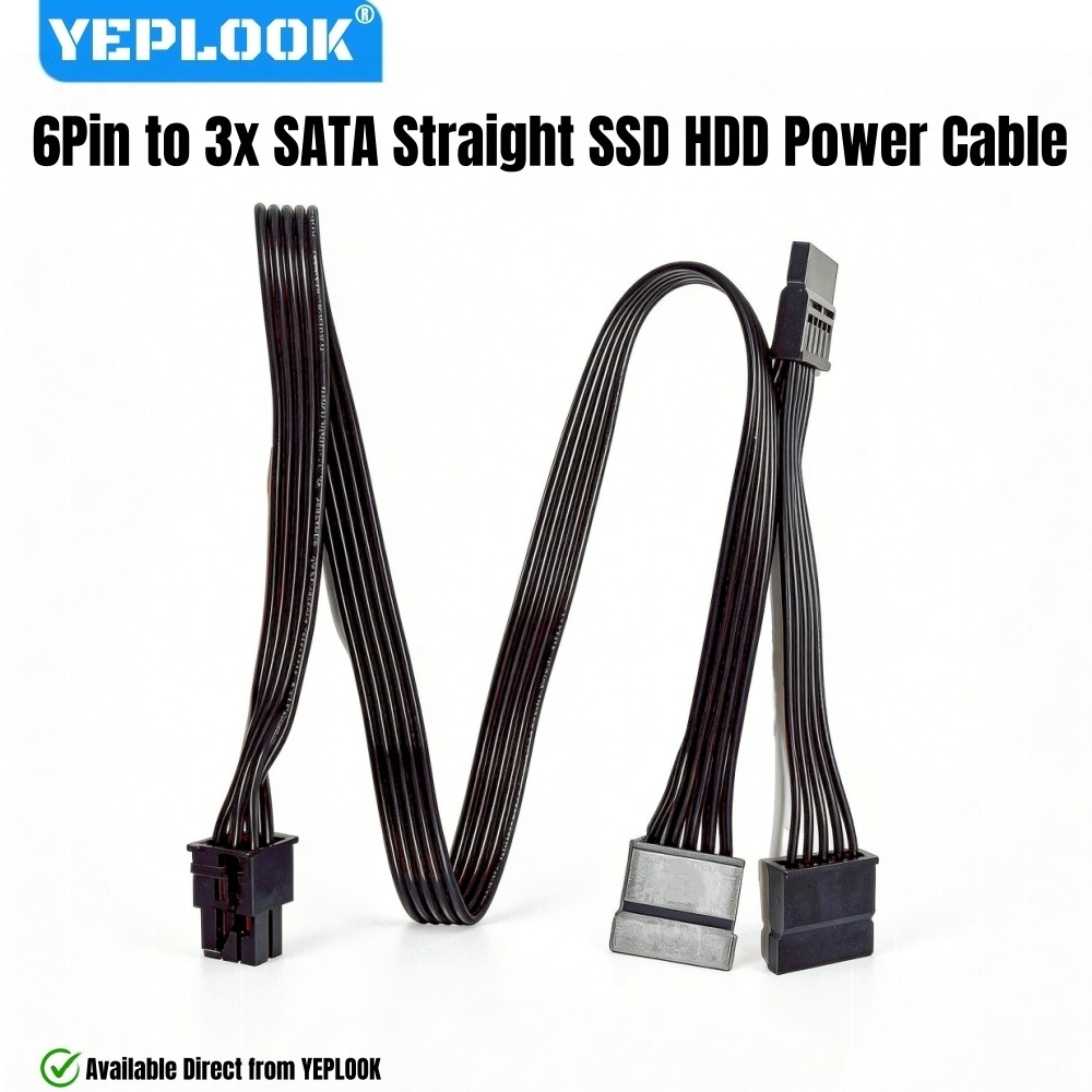 YEPLOOK 3 SATA HDD SSD สายไฟ, 6Pin ถึง 3x SATA ตรงสําหรับ Corsair RM1200e, RM1000e, RM850e, RM750e ป