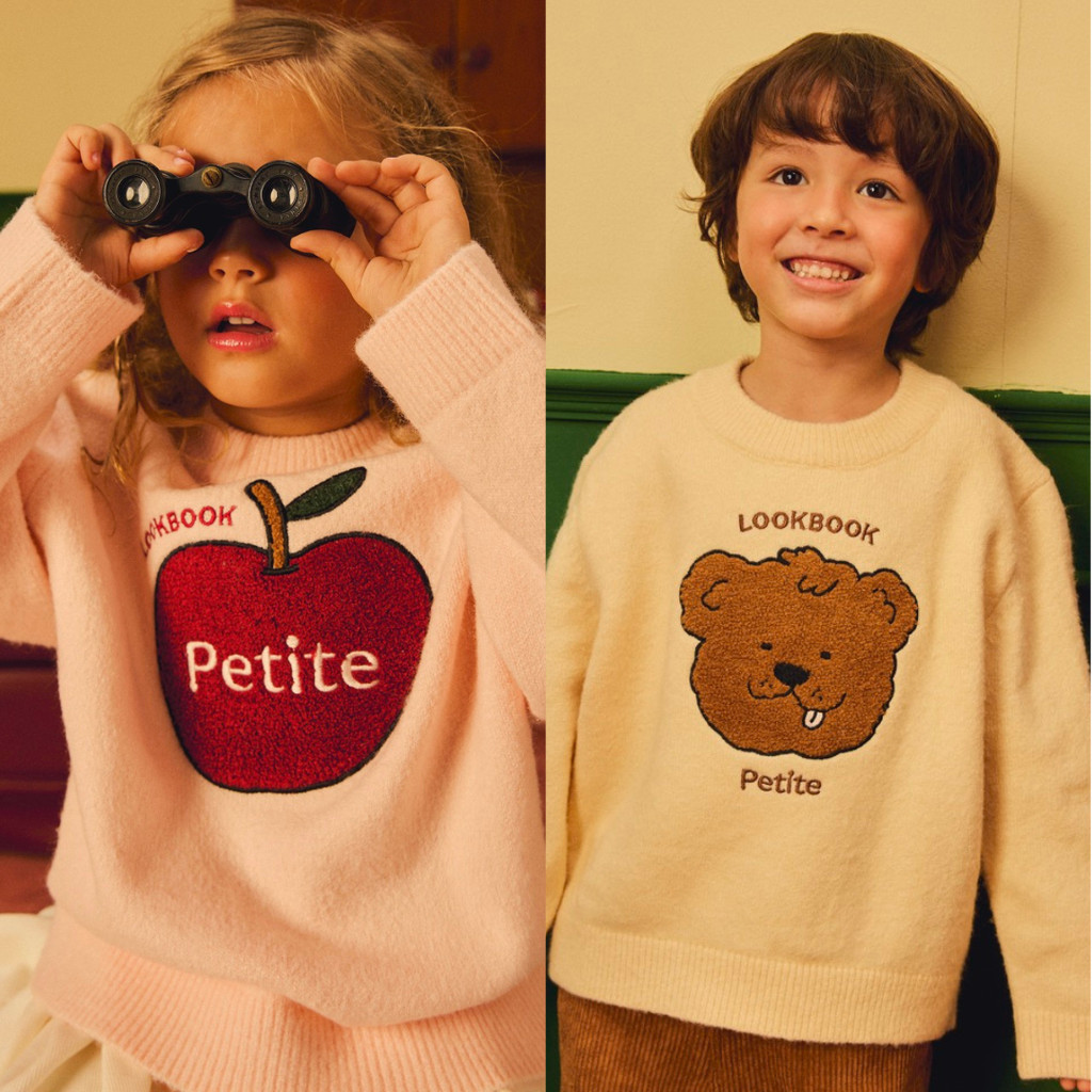 lookbookpetite snuggle sweater เสื้อสเวตเตอร์เด็ก ลายน่ารัก รุ่น snuggle สี pink pommette และ little