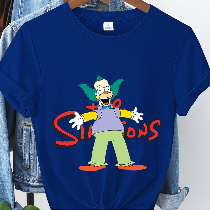 The Simpsons ที่ได้รับอนุญาตอย่างเป็นทางการ "The Simpsons" Simpsons Clown Hou Mo พิมพ์เสื้อยืดผ้าฝ้า