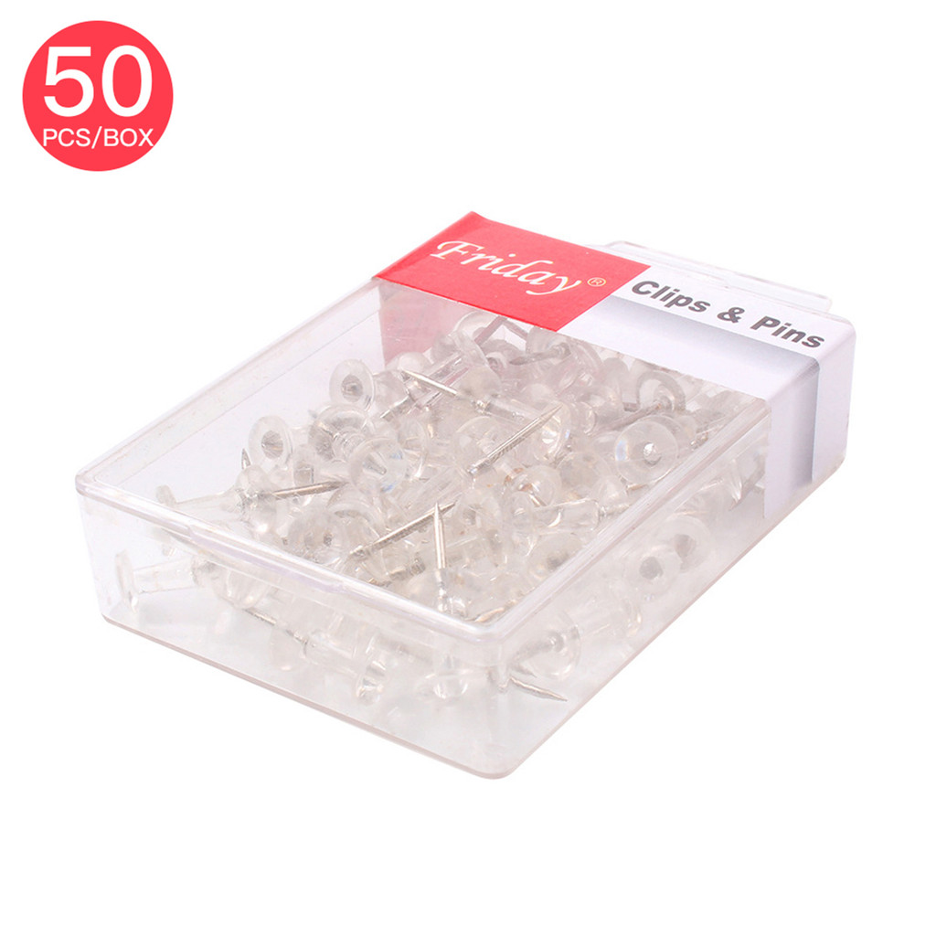50pcs Push Pins หัวพลาสติกใสโลหะจุด Thumb Tacks เครื่องหมายแผนที่ผนังสําหรับ Bulletin Board Cork Home Office อุปกรณ์การเรียน