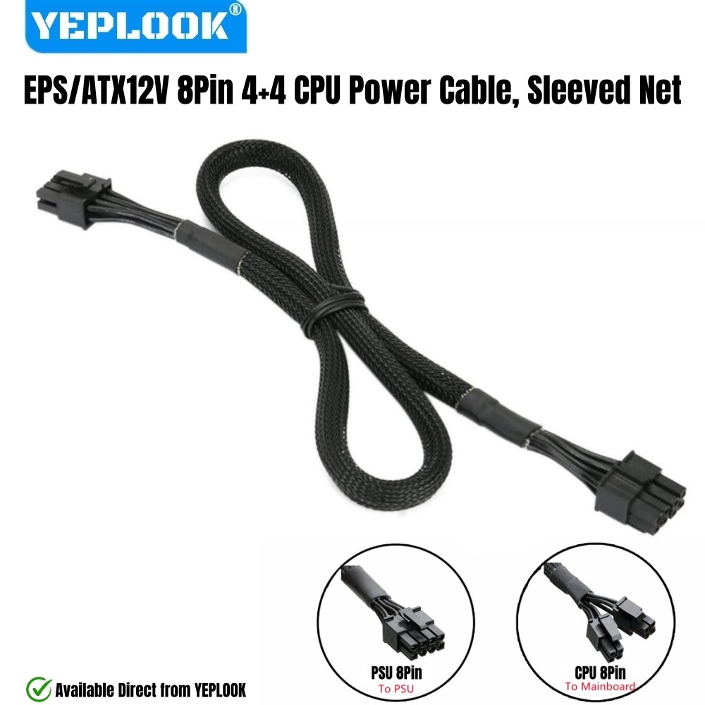 YEPLOOK สายไฟ CPU ATX12V 8Pin 4+4Pin Sleeved Net สําหรับ Corsair CX750, CX650, CX600, CX550, CX500, 