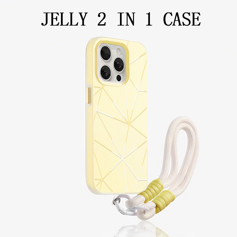 GANTUNGAN Simple Stripe Jelly 2 In 1 สีเหลือง LanyardปลอกOppo 15 Pro Max Reno 15 5G A6T Pro 5G A6 Pr