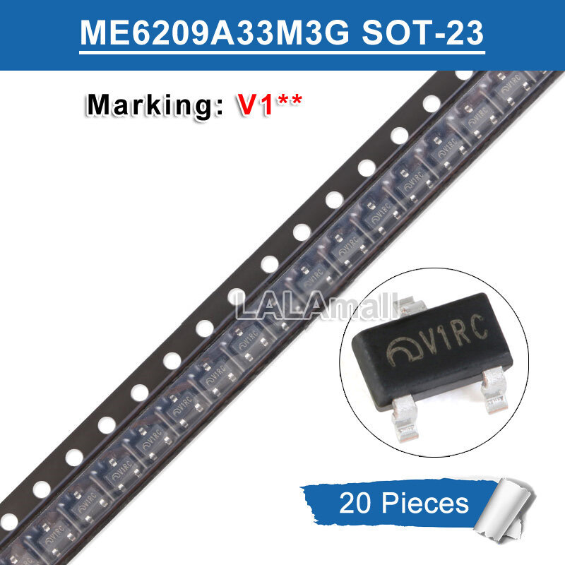 20pcs ME6209A33M3G SOT-23 เครื่องหมาย V1RC V1SK V1SD SOT23-3 3.3V 2% พร้อมขาตั้งแรงดันไฟฟ้า 18V Low 