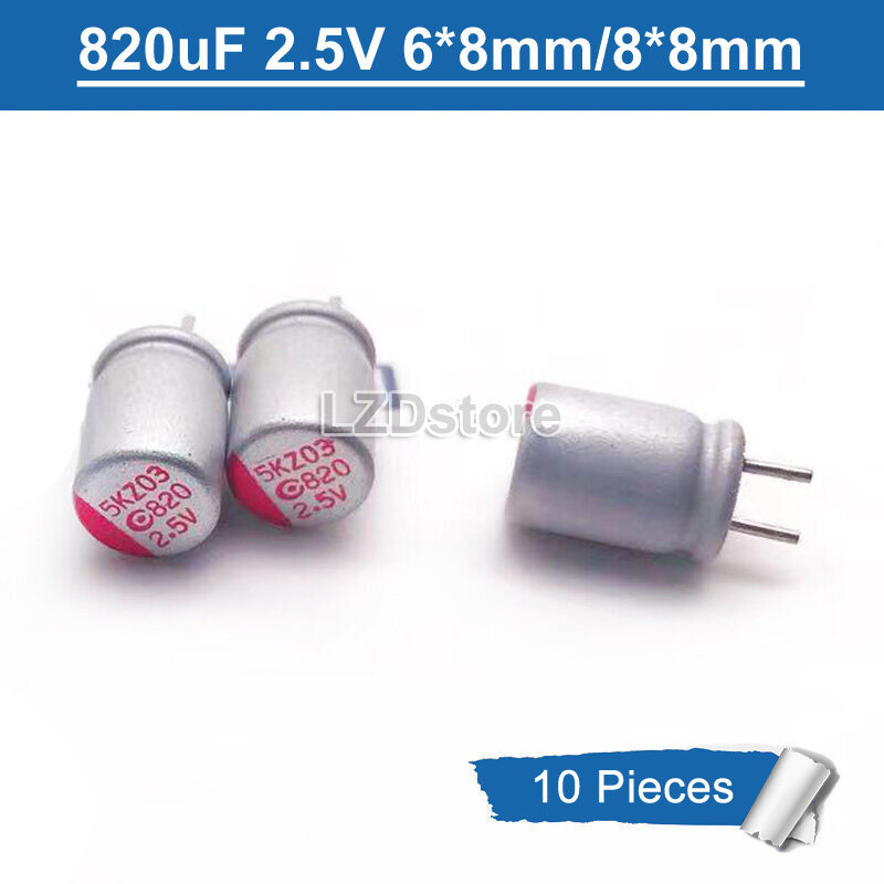 10pcs DIP Polymer Solid Capacitor 821 = 820 2.5 820uF 2.5V820uF 820uF2.5V Through Hole Electrolytic 