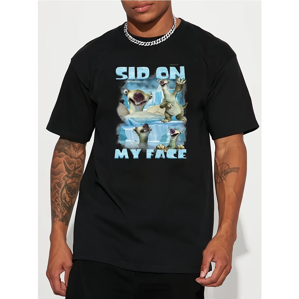 เสื้อยืด Ice Age Meme - Graphic Tee Featuring Sid and Ice Age Character, Vibrant Digital Print, ผ้าใ