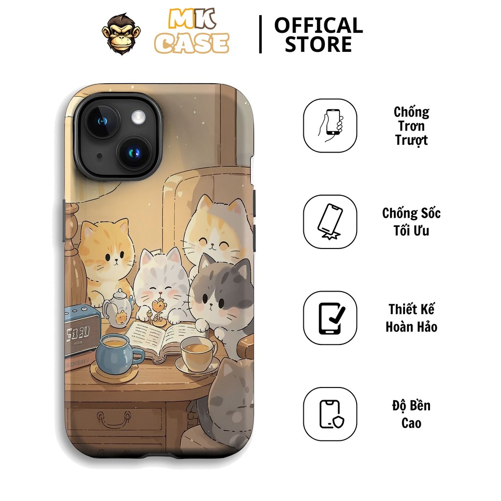 MK CASE Full Line กันกระแทกน่ารักการ์ตูนแมวดื่มชา Group Iphone CASE