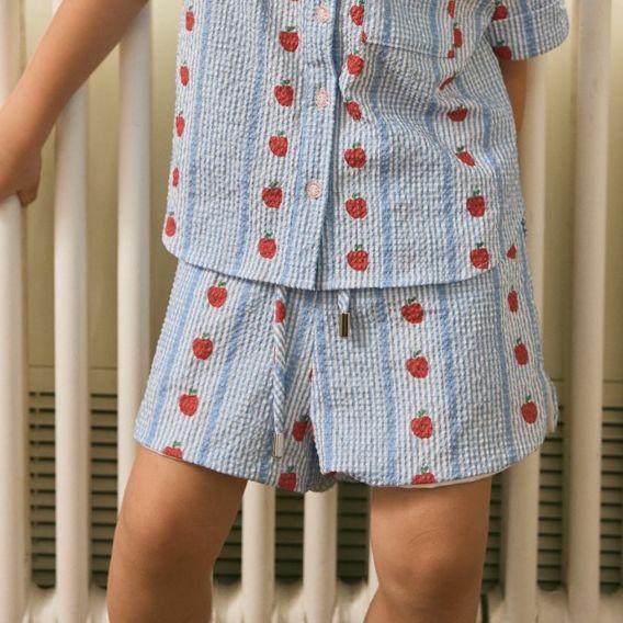lookbookpetite milkshake shorts blue pommette กางเกงขาสั้นเอวยางยืด รุ่น Milkshake สี blue pommette