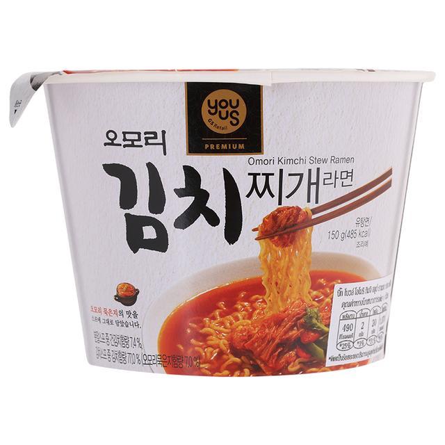 🔥 ยูอัสบะหมี่กึ่งสำเร็จรูปพร้อมซองเครื่องปรุงพร้อมกิมจิสดชนิดโบวล์ 150กรัม 💰 Youus Big Bowl Omori Ki