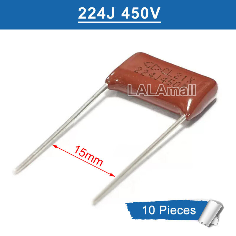 10pcs CBB Capacitor 224J450V 224J 450V 220nJ 0.22uF 220nF CBB21 CBB22 450V224J Metallized Polypropyl