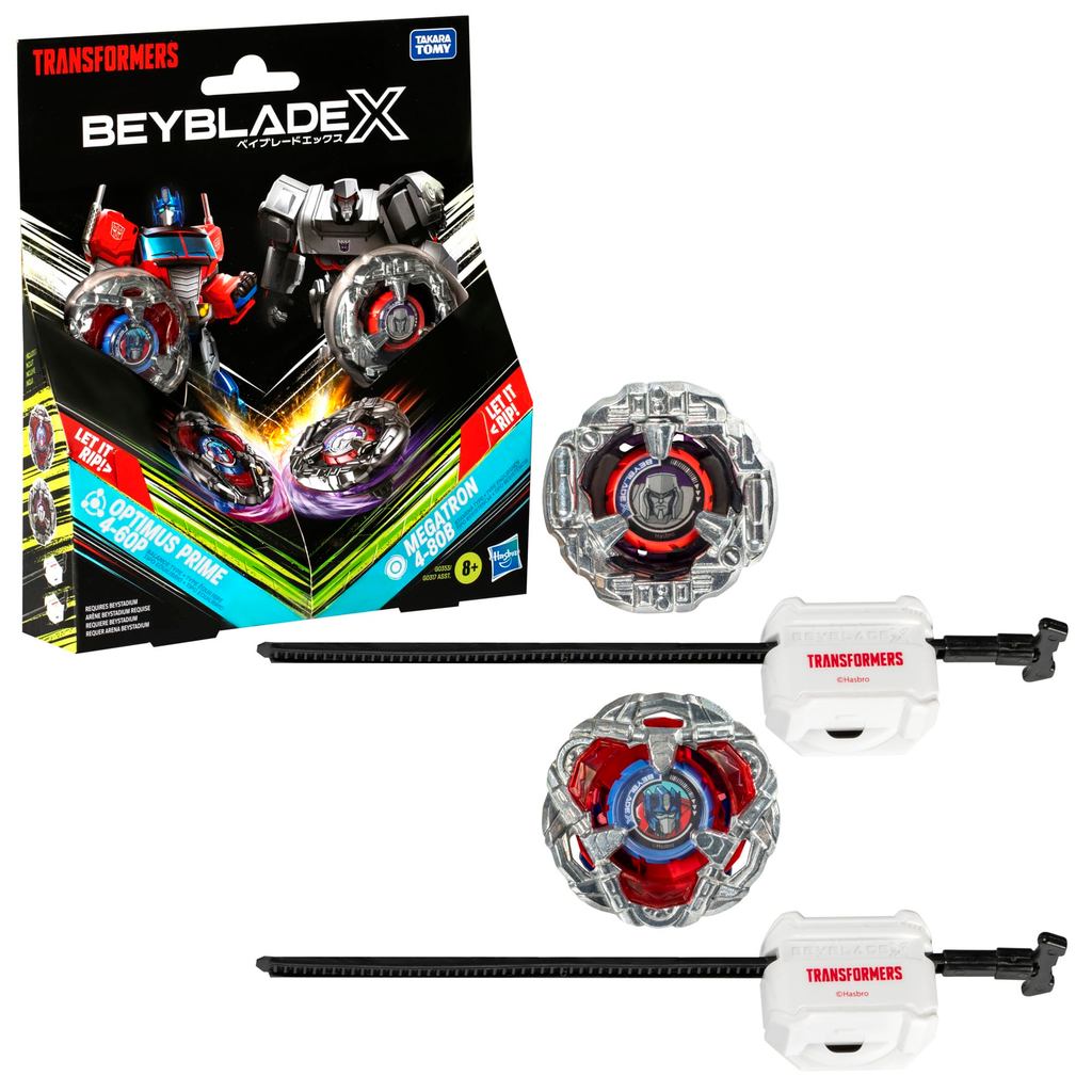 Beyblade x Transformers Collaboration Optimus Prime 4-60P vs Megatron 4-80B Multi-Pack Set with 2 To