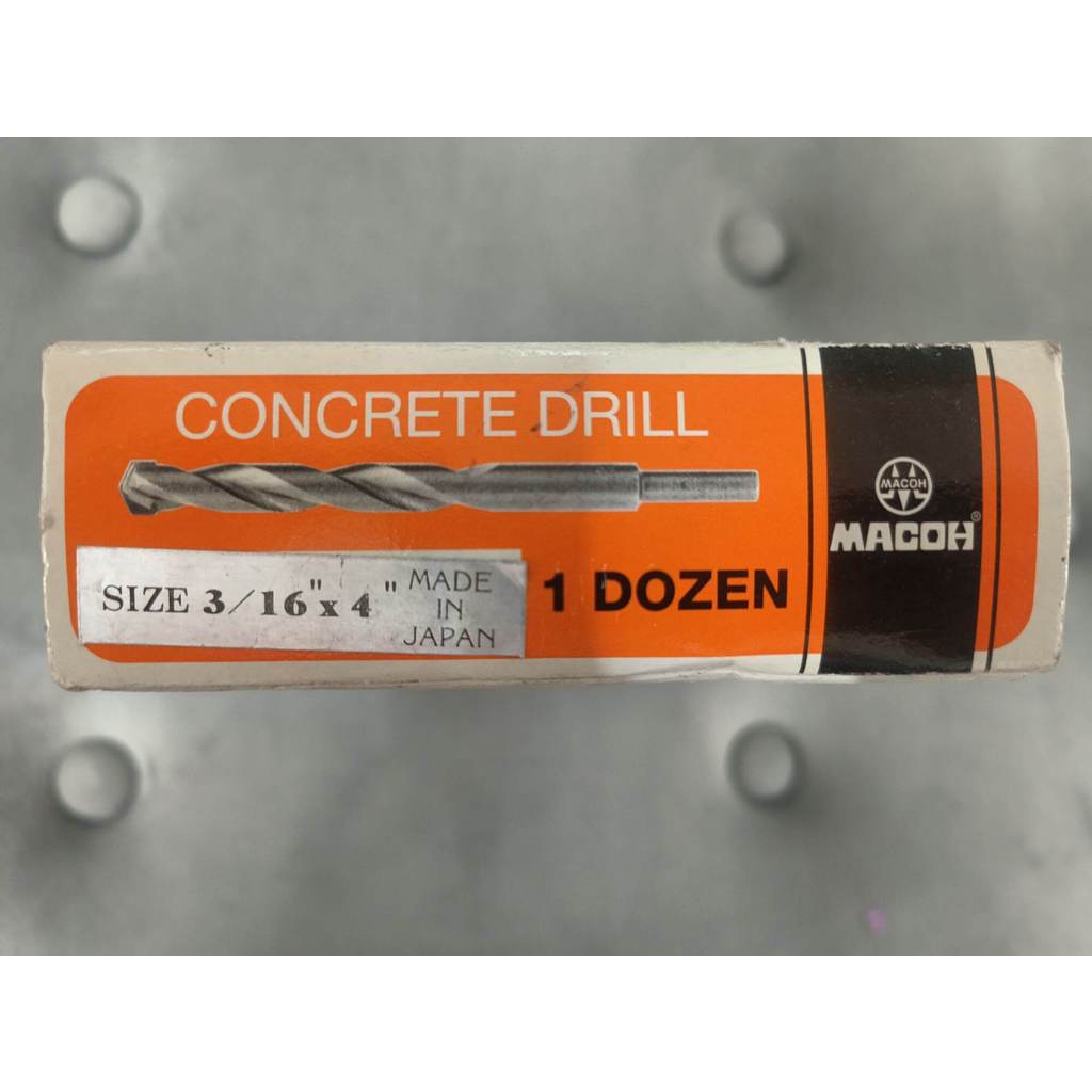 กล่องดอกสว่านสำหรับคอนกรีตจาก Macoh ขนาด: 3/16" x 4" จำนวน: 1 โหล ผลิตใน: ประเทศญี่ปุ่น