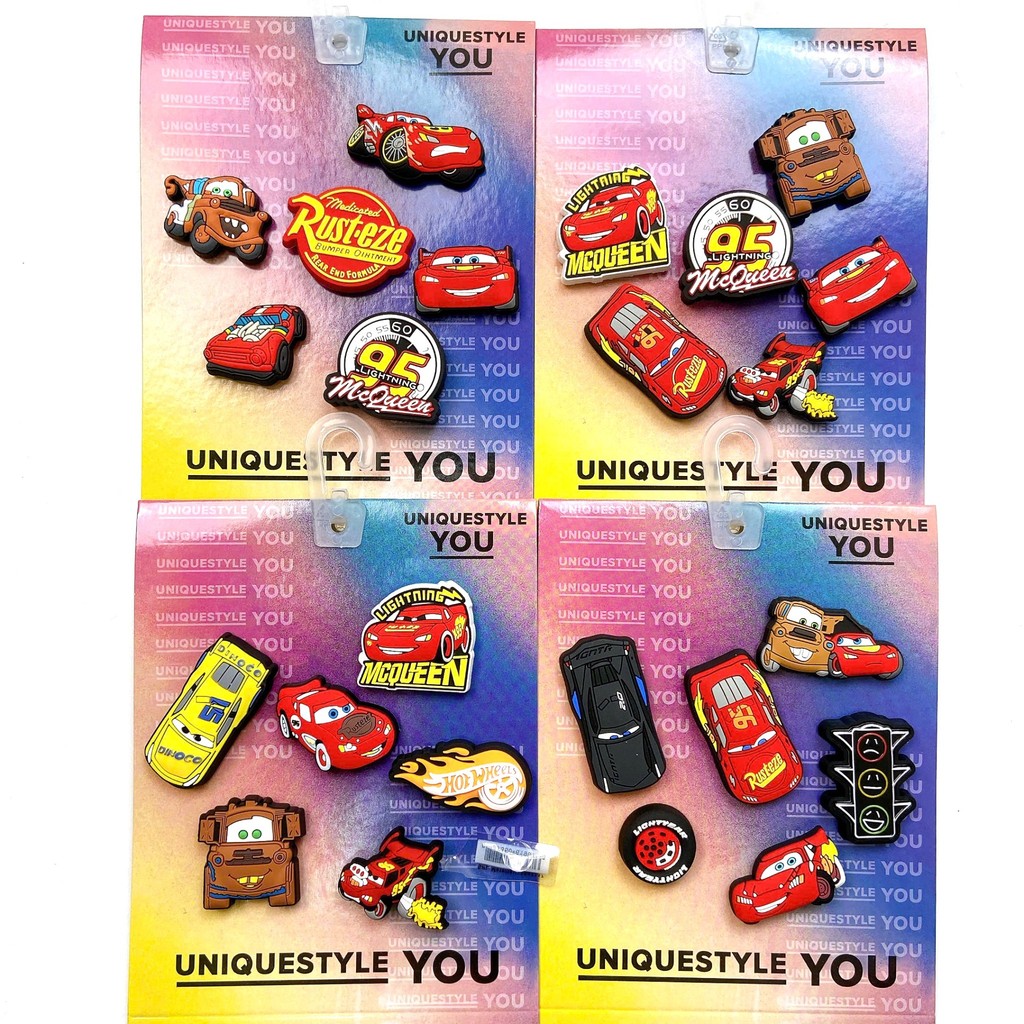 SET STICKER OF 6 MCQUEEN PCS ชุดเครื่องราง Jibbitz 6 ชิ้นติดรองเท้าแตะมาตรฐานแท้ มีป้ายทั้งหมด