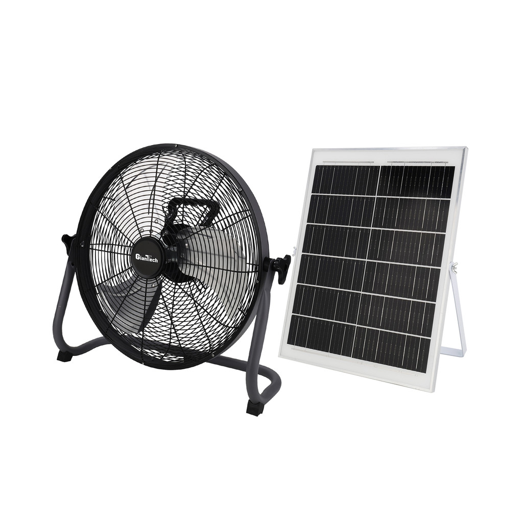 พัดลมเหล็กโซลาร์เซลล์ 15 นิ้ว พร้อมแบตเตอรี่ครบชุด GIANTTECH รุ่น SL-TQ16 สีเทา