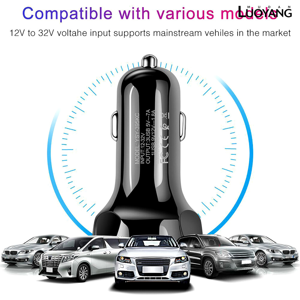 LUO QC3.0 Fast Charging Car Charger 3-in-1 USB Charger Adapter สําหรับโทรศัพท์มือถือ