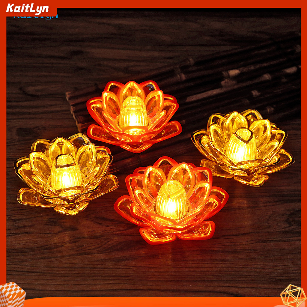 Kaitlyn Diwali LED Lotus เทียนโคมไฟดําเนินการอิเล็กทรอนิกส์เทียน Flameless พุทธโต๊ะ Night Light สําห