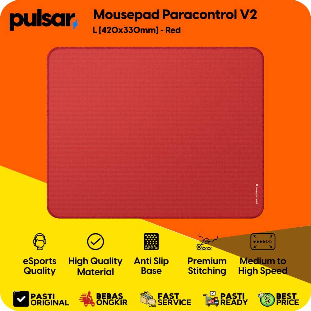 MERAH Pulsar Gaming Mousepad Paracontrol V2 ขนาด L [420x330 มม.] สีแดง Professional Anti-Slip Esport