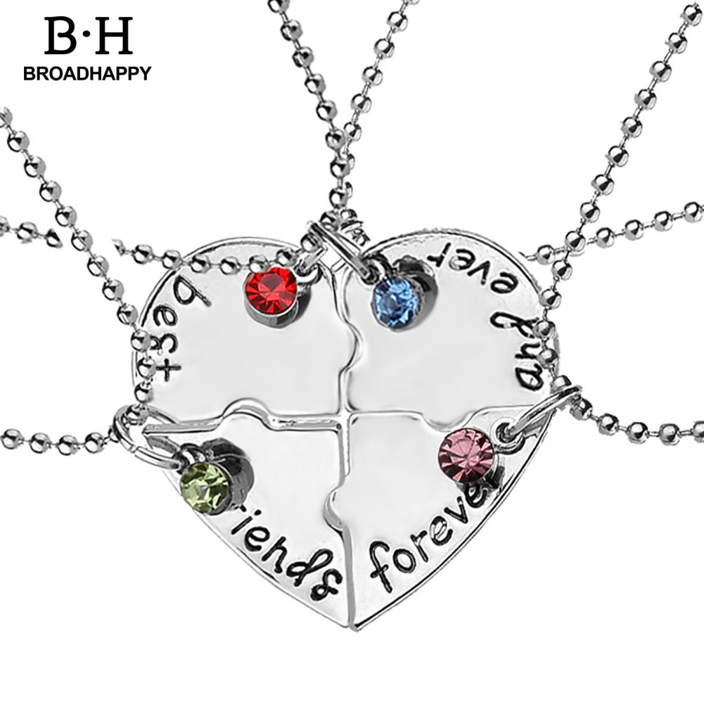 ชุดจี้สร้อยคอสำหรับเพื่อนสนิท 4 PCS พร้อมคริสตัลเรย์นสโตน