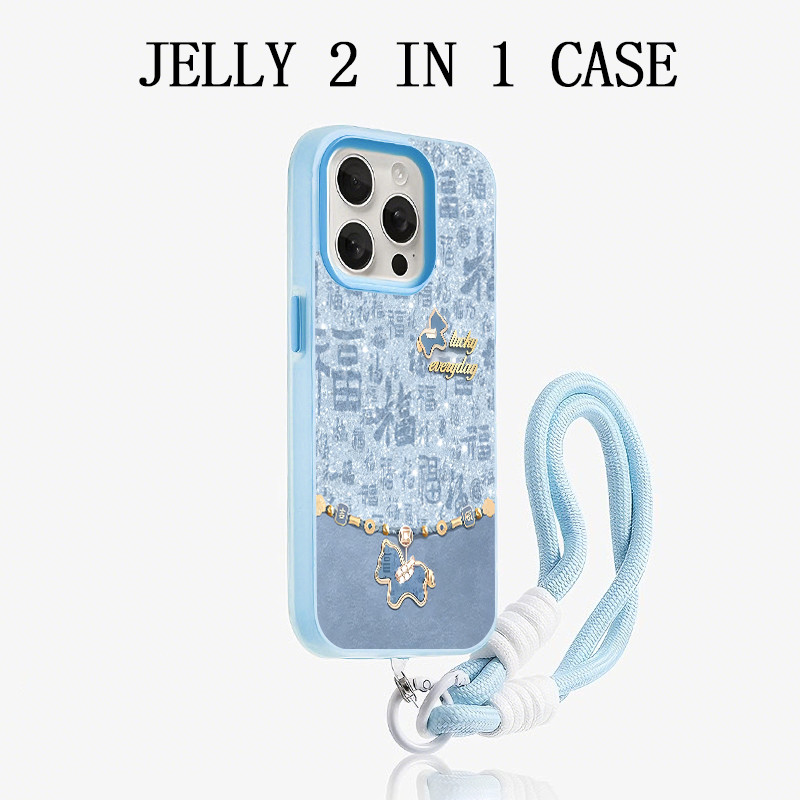 GANTUNGAN 2 In 1 Jelly Lanyard Little Horse Blue Case Vivo Y21D V60 Lite Y05 Y400 V70 Fe Y19S Pro Y2