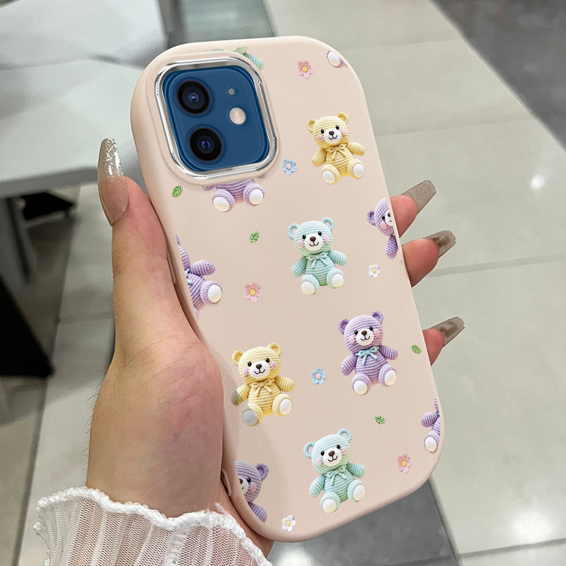 เคสสำหรับ iPhone 14 14 Plus 14 Pro Max 13 Pro Max 12 Pro Max เคสโทรศัพท์หมีแมวขนมหวานกันกระแทกกลมและ