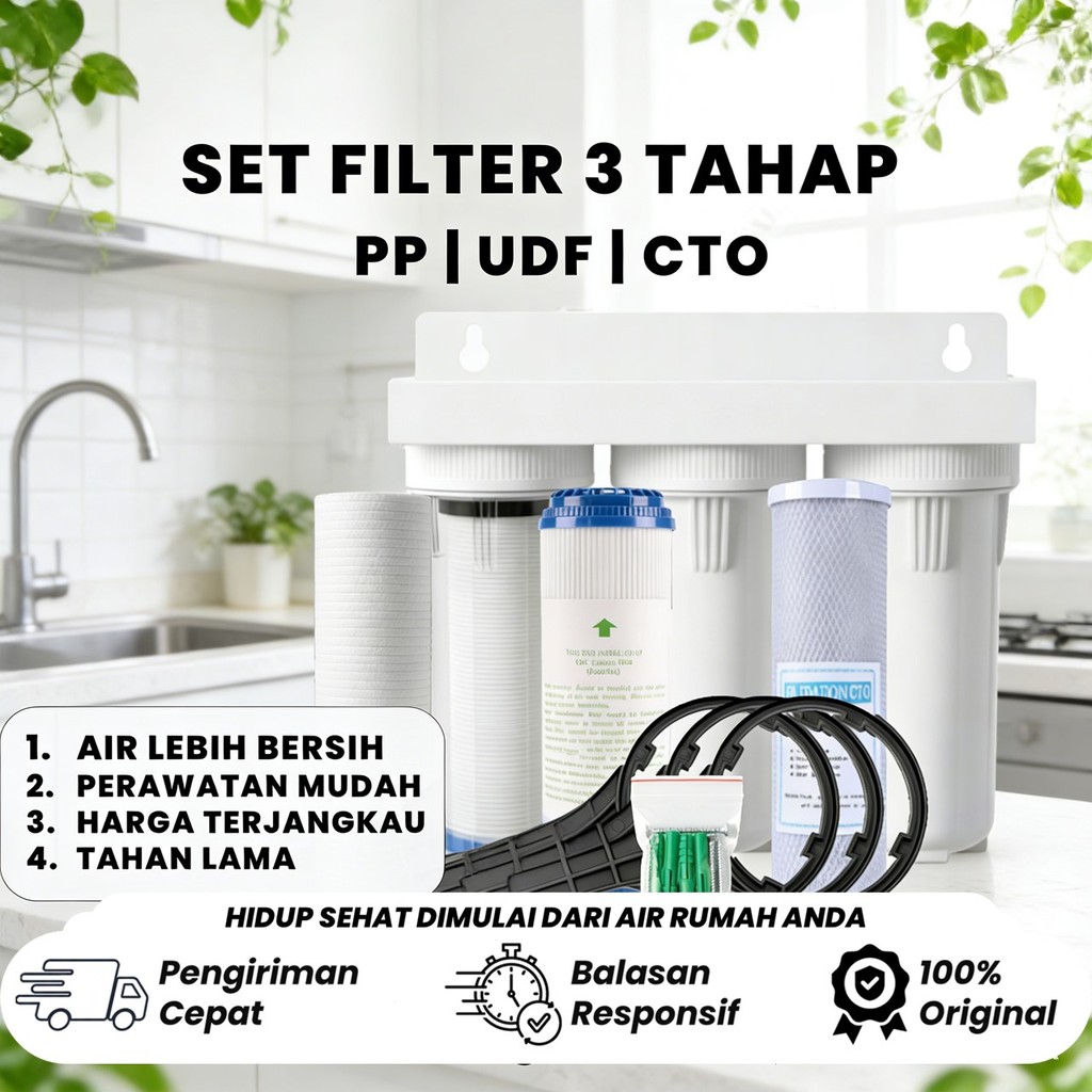 3-STAGE WELL/PDAM WATER FILTER PACKAGE FILTER / 10" HOUSING FILTER (PP-UDF-CTO)