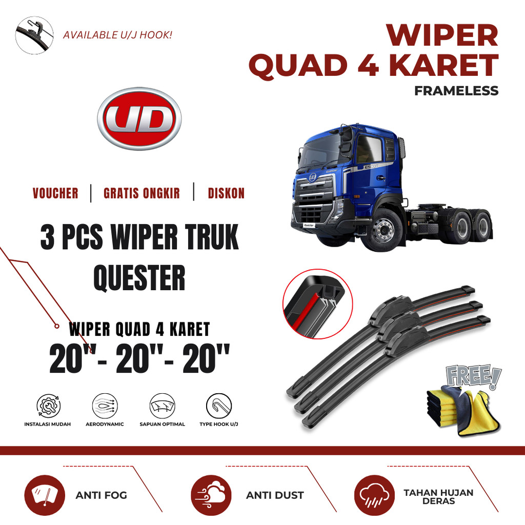 UD Trucks Quester Quad ที่ปัดน้ําฝนกระจกรถยนต์ฟรีผ้าไมโครไฟเบอร์