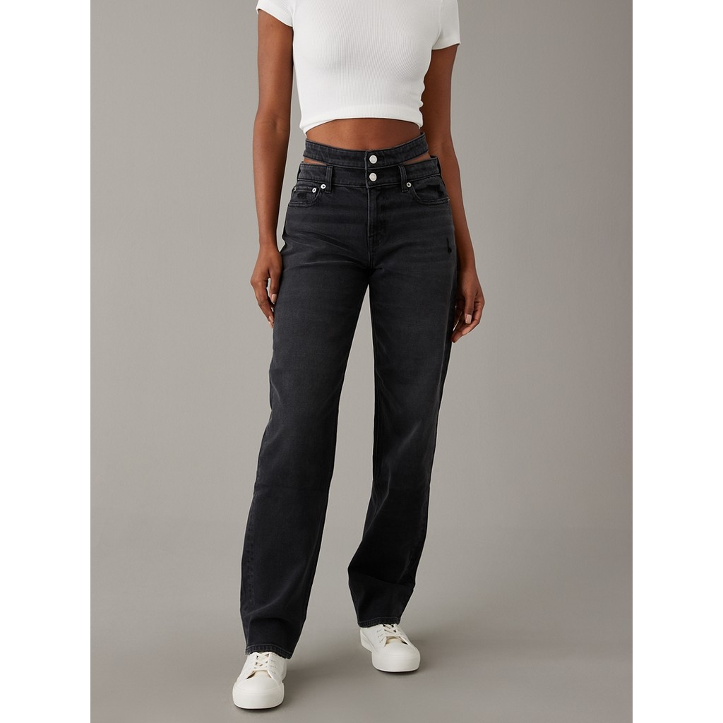 American Eagle กางเกงยีนส์ผู้หญิง SUPER HIGH-RISE BAGGY STRAIGHT สี BLACK MARL - 043-4912-051