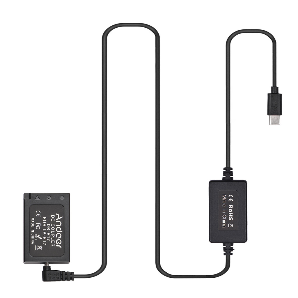 Andoer PD USB Type-C สาย DR-E17 Dummy แบตเตอรี่ DC Coupler LP-E17 เปลี่ยน REFG1