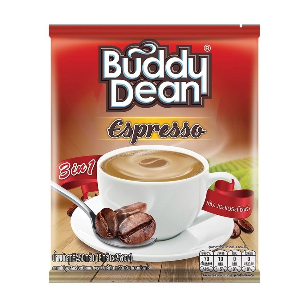 🐙 บัดดี้ดีน เอสเพรสโซ่กาแฟ3อิน1 18ก.X25ซอง 🐟 BUDDY DEAN ESPRESSO 3IN1 COFFEE MIX 25SX18G 🐞   🐒