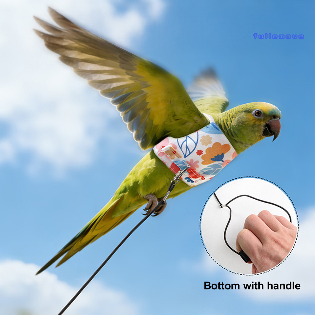 Fullemove Parrot Flight Suit Floral Pattern Bird Harness Parrot Clothes with Flying Leash for Safe O