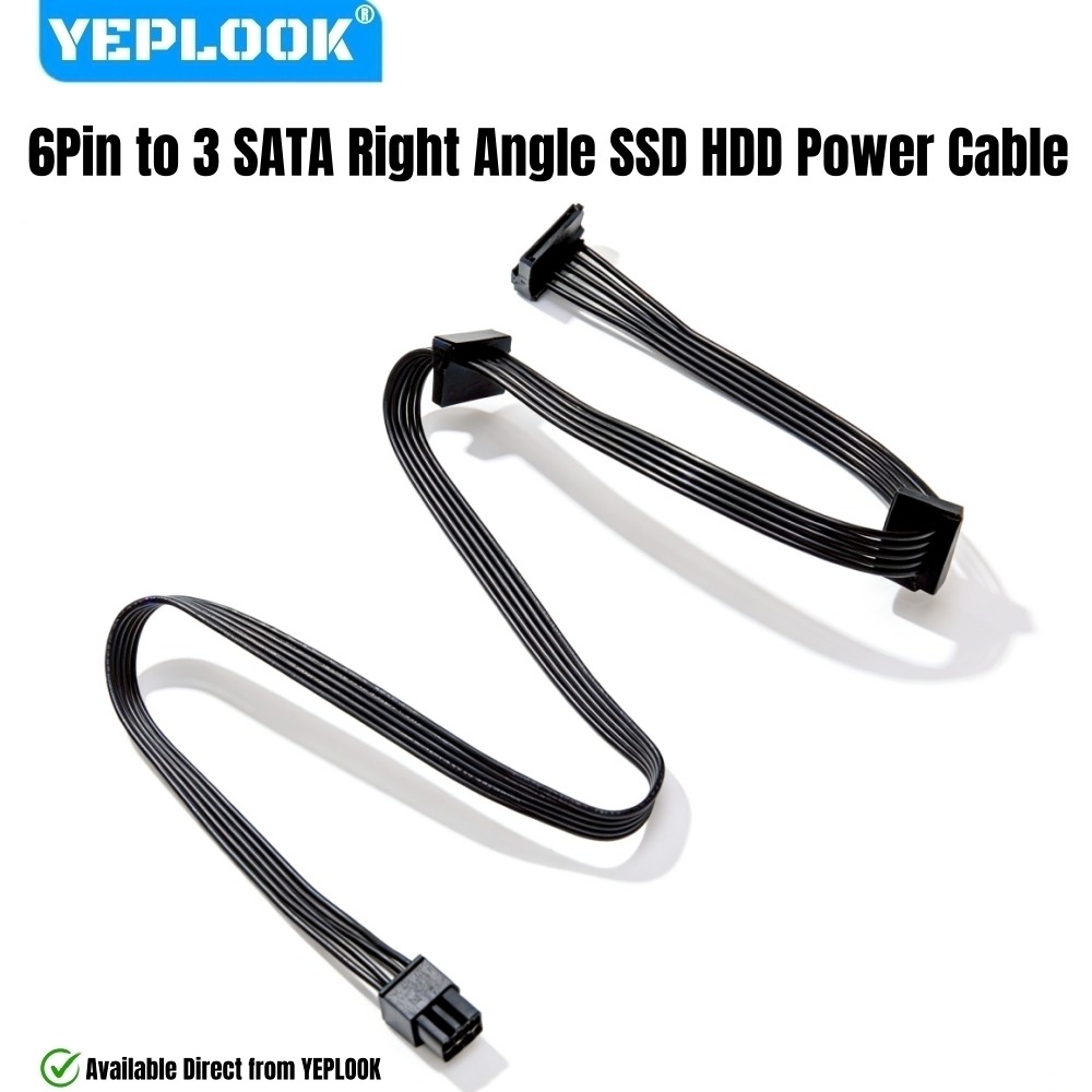 YEPLOOK 6Pin ถึง 3 SATA Angled สําหรับ HDD SSD สายไฟ, ใช้งานร่วมกับ Corsair TX850M, TX750M, TX650M, 