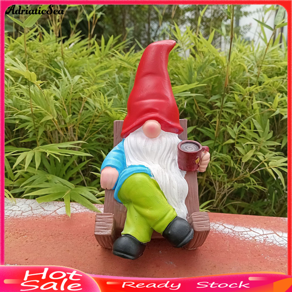[COD]✰Garden Gnome ตุ๊กตาเรซิ่นดื่มกาแฟ Gnome ประติมากรรมกลางแจ้ง Gnome รูปปั้นสําหรับตกแต่งสวน Terr