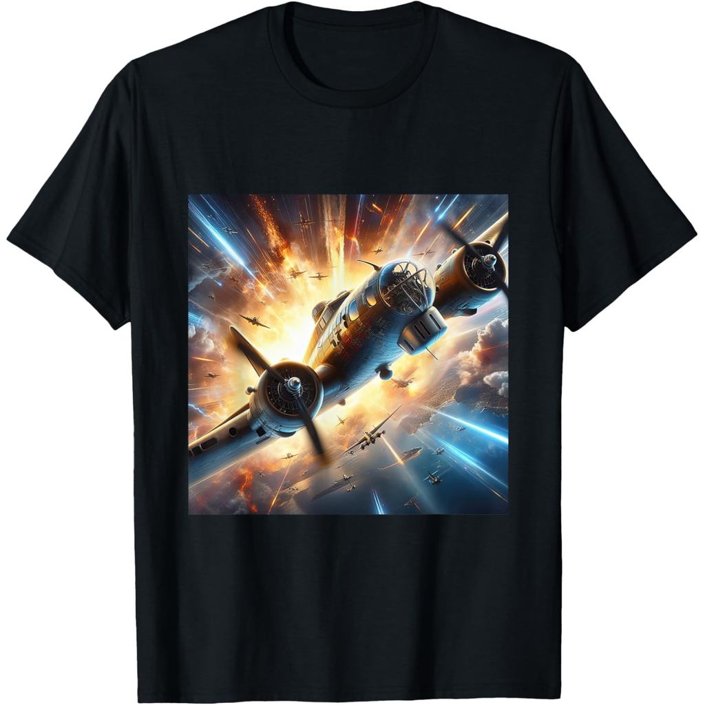 เสื้อยืดผ้าฝ้ายผู้ชาย B-17 Flying Fortress WWII B17 USA Warplane เสื้อยืด