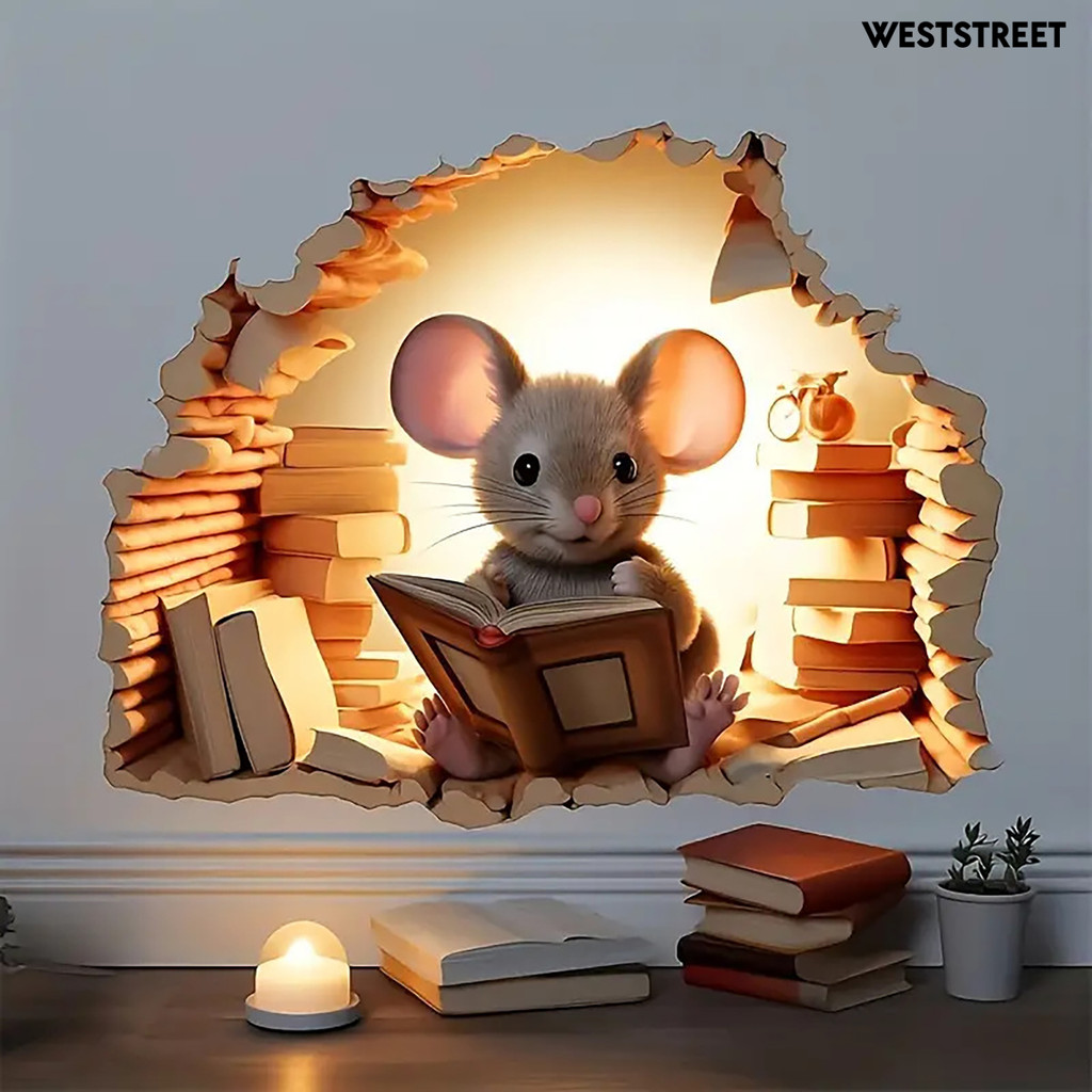 Weststreet 3D Mouse Wall Decal สมจริง Rat Hole สติกเกอร์ PVC 3D Effect สําหรับแล็ปท็อปรถยนต์เฟอร์นิเ