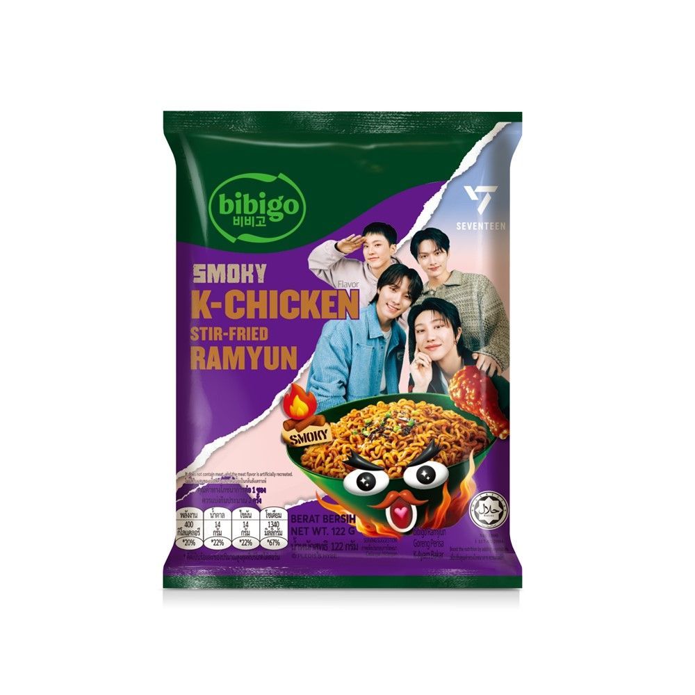 🐙 บิบิโก รามยอนแห้งไก่รมควันเกาหลี 122ก. 🐟 BIBIGO KIMCHI STIR-FRIED RAMYUN 122 G. 🐞   🐒