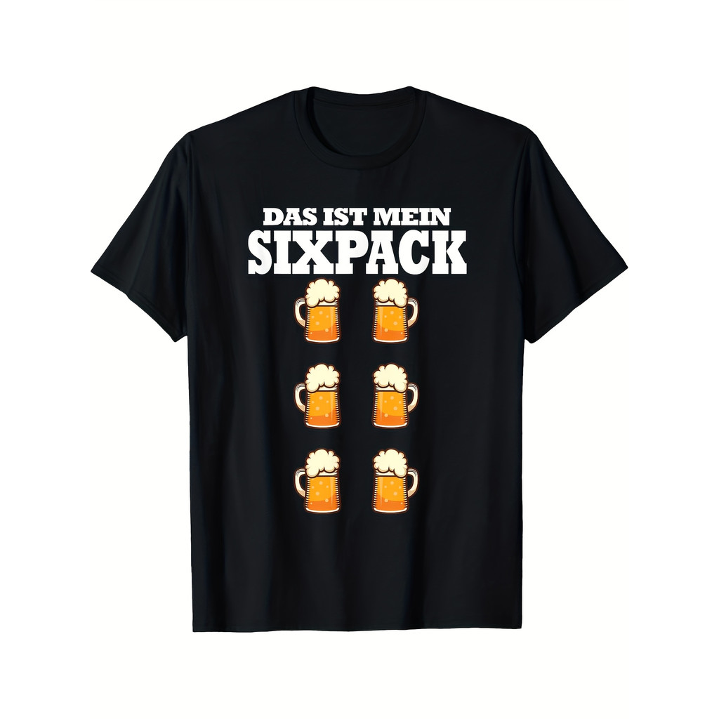 เสื้อยืดกราฟิกหกแพ็คเบียร์ตลกของผู้ชาย - เยอรมัน "Das ist mein Six-Pack" & การออกแบบแก้วเบียร์คอกลมส