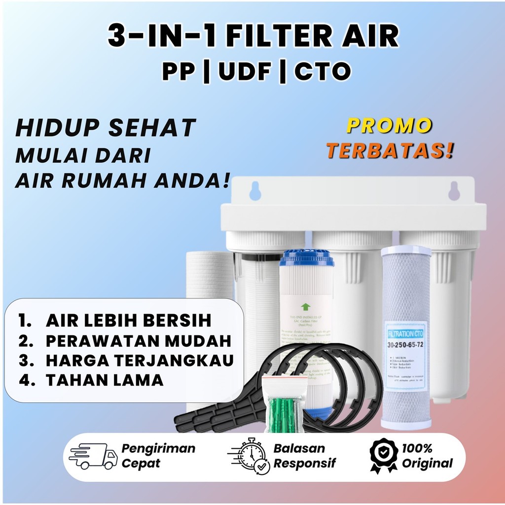 3-STAGE WELL/PDAM WATER FILTER PACKAGE FILTER / 10" HOUSING FILTER (PP-UDF-CTO)