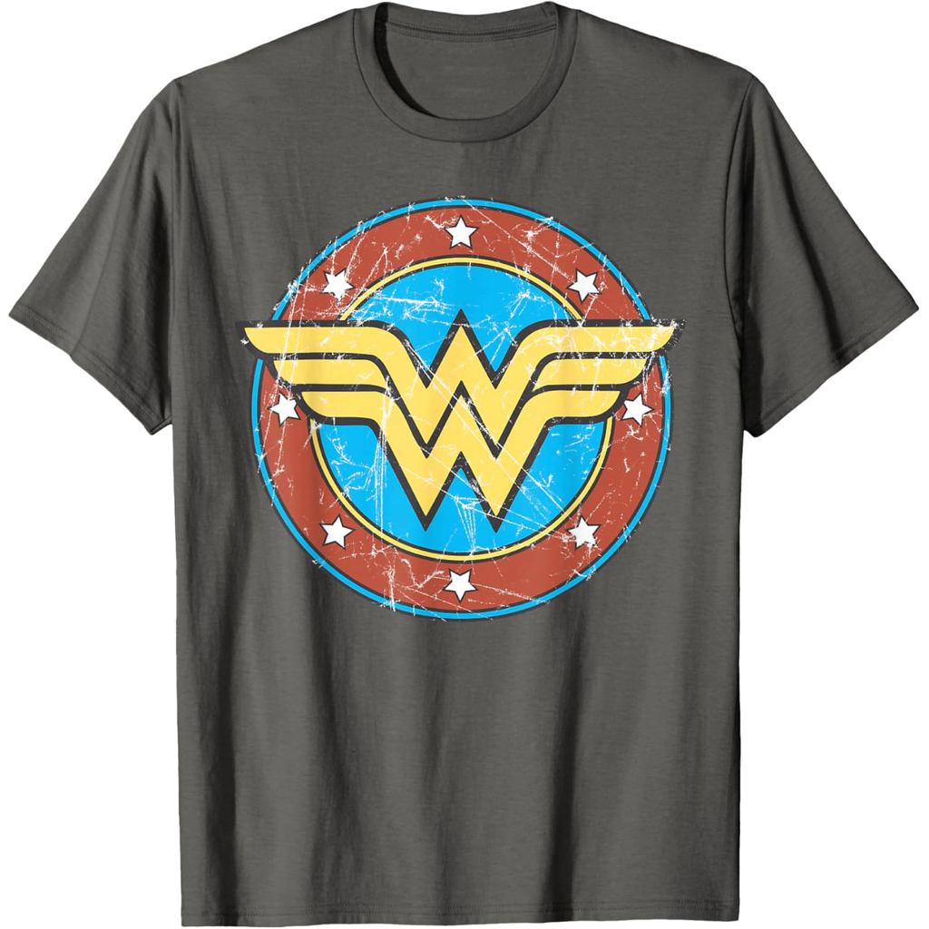 เสื้อยืดผ้าฝ้ายผู้ชาย DC Wonder Woman Logo Circle Distressed T-Shirt