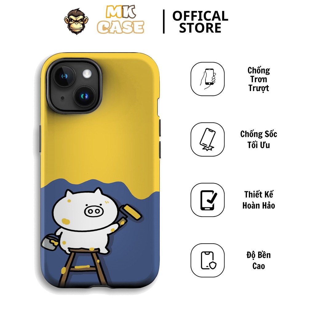 ราคาถูก MK CASE Creative Funny White Pig Painter Phone CASE สีเหลืองสีเขียว