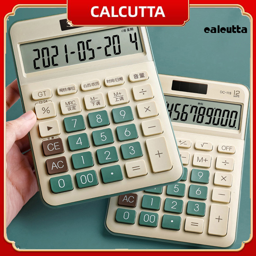 [cal]Mechanical Calculator 12 หลักจอแสดงผล LCD ขนาดใหญ่ปุ่มใหญ่กดง่ายขนาดกะทัดรัดพกพาเครื่องคิดเลขสี