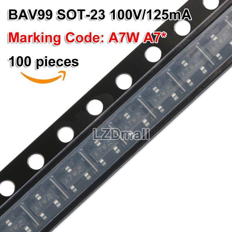 100pcs BAV99 A7W SOT-23 SOT23 100V 125mA SMD Switching Diode เครื่องหมายรหัส A7W A7 * ใหม่เดิม